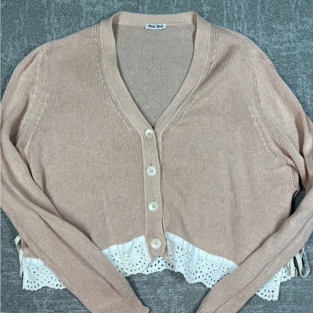Miu Miu Cropped Knit Cardigan Sweater Pink Read Below